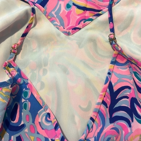 Lilly Pulitzer Lela Psychedelic Sunshine Silk Slip Double V-Neck Dress Small - Picture 15 of 15